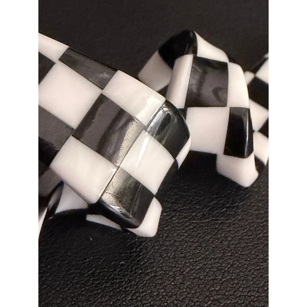 Vintage Earrings Checkered Acrylic Pop Art Black White